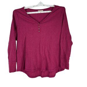 Terra and Sky Womens 2X Purple Long Sleeve V Neck Henley Top